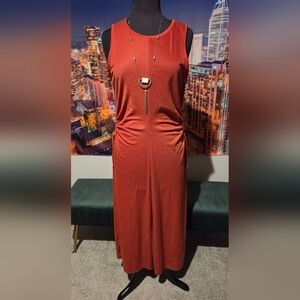 Rust Red Women's Drawstring Ruched Maxi Dress